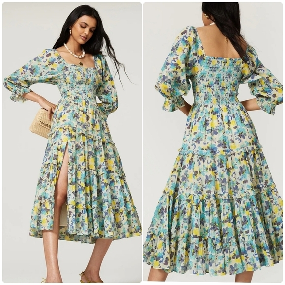LoveShackFancy Capri Midi Dress Acai Berry Blue Floral Summer  XS - Picture 1 of 16